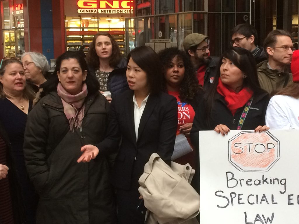 Access Living Education Policy Analyst Chris Yun and other education advocates at press conference.