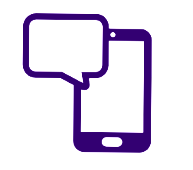 Icon of a cellphone with a speech bubble.