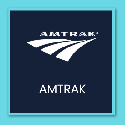 Icon with Amtrak logo. Text reads, "Amtrak."