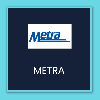 Icon with Metra logo. Text reads, "Metra."