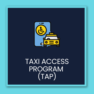 Icon of a yellow taxicab and the universal symbol of accessibility